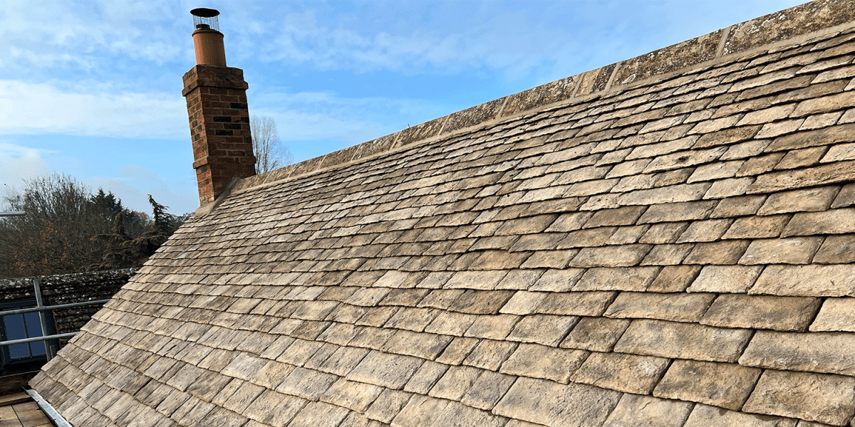 finished roof tiles with chimney