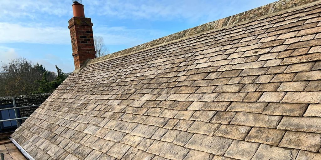 Acorn Roofing Services: Expert roof repair, replacement, and maintenance in Banbury, Oxfordshire - roof tiles and chimney stack with scaffold